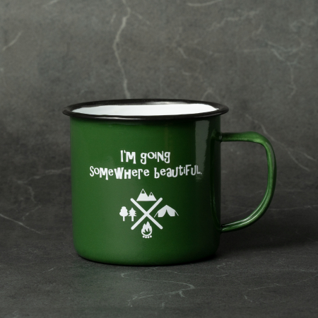 Cana "I'm Going Somewhere Beautiful" verde, emailata, 330 ml cu mesaj in limba engleza [2]