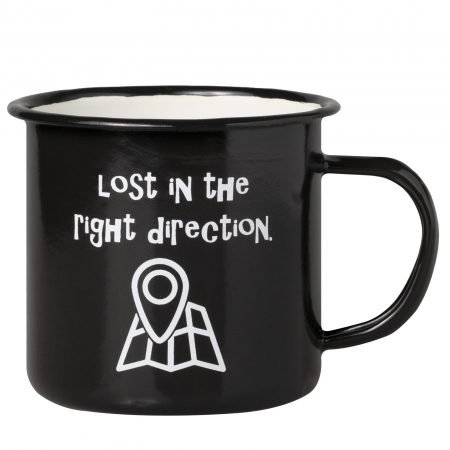 Cani - Cana "Lost In The Right Direction" neagra, emailata, 330 ml cu mesaj in limba engleza
