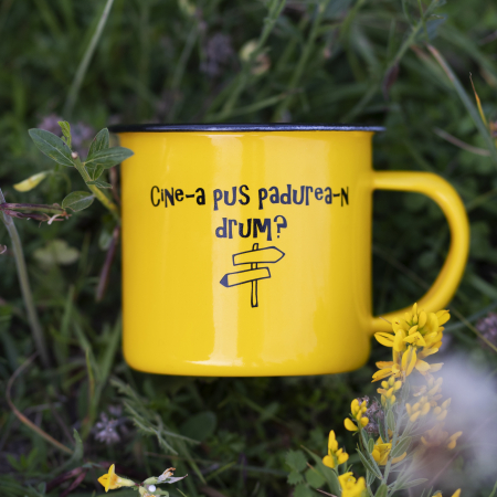 Cana HOINAR galbena, emailata, 330 ml cu mesaj in limba romana [1]