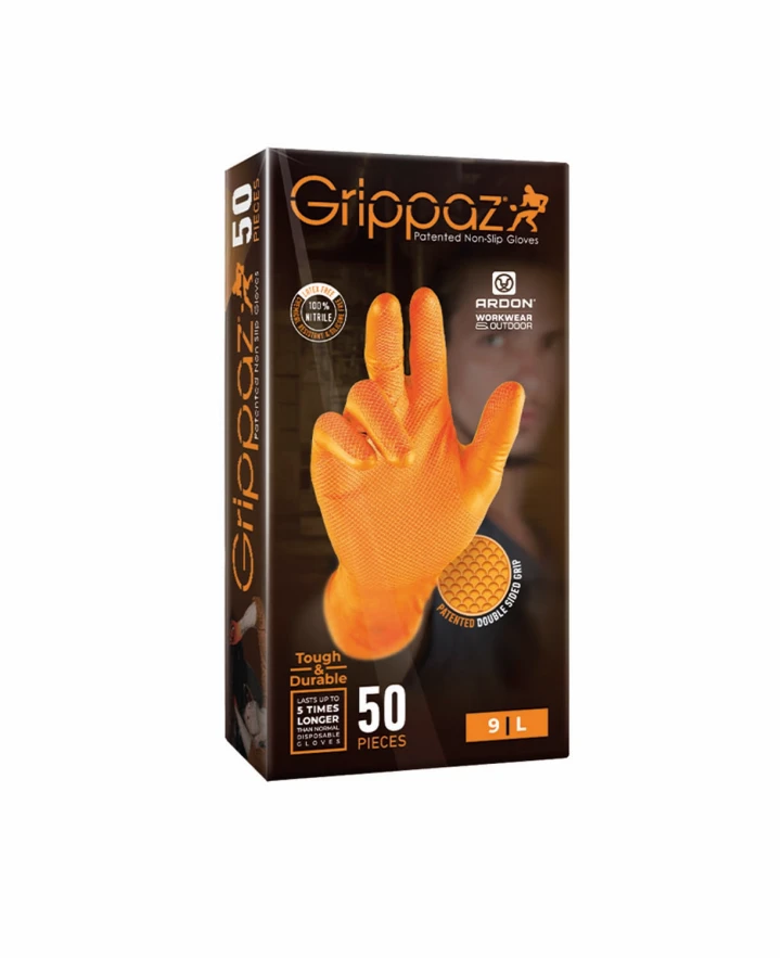 GRIPPAZ 246, Mănuși de unică folosință din nitril nepudrat, lungime 24 cm, grosime 0,15 mm (0,26 mm la grip) [cutie 50 bucăți] [2]