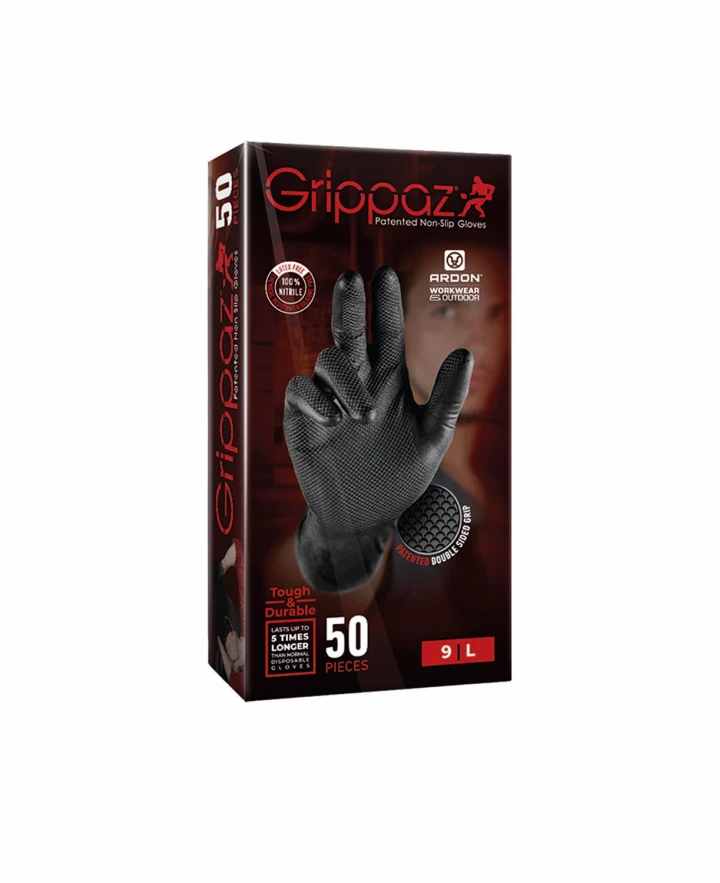 GRIPPAZ 246, Mănuși de unică folosință din nitril nepudrat, lungime 24 cm, grosime 0,15 mm (0,26 mm la grip) [cutie 50 bucăți] [2]