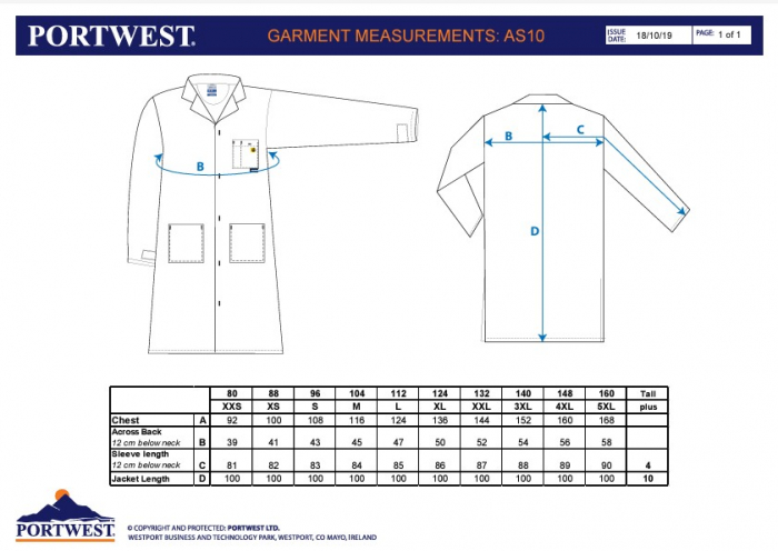 PORTWEST AS10, Halat antistatic (ESD) din tercot și fibră conductoare, 210 g/mp [5]