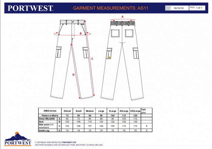 PORTWEST AS11, Pantaloni în talie antistatici (ESD), din poliester, bumbac și fibră conductoare, 210 g/mp [3]