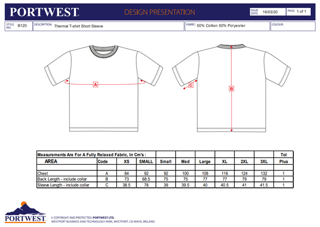 B120, Tricou thermal cu mânecă scurtă, din poliester și bumbac, 200 g/mp [3]