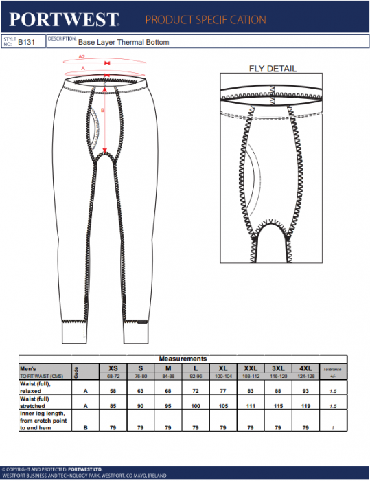 B131, Pantaloni în talie termici din poliester, 140 g/mp [2]