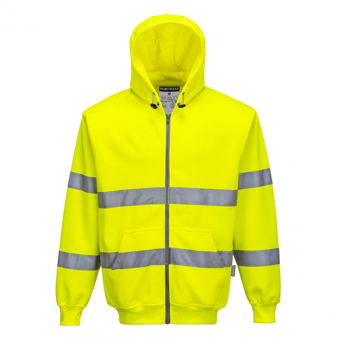 PORTWEST B305, Jachetă tip hanorac Hi-Vis cu glugă încorporată și fermoar frontal, din poliester și bumbac, 300 g/mp [1]