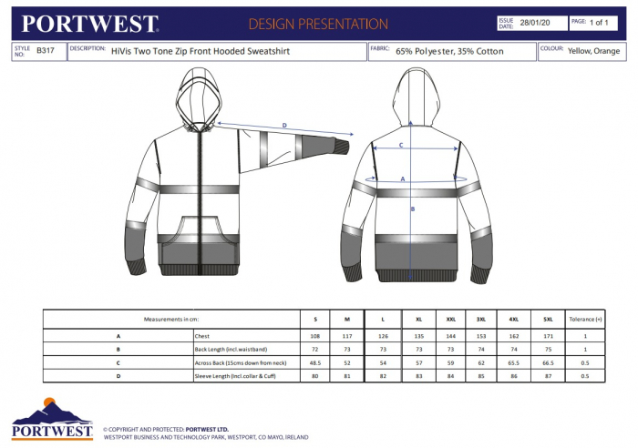 B317, Hanorac cu fermoar în două tonuri, din poliester și bumbac, 300 g/mp [3]