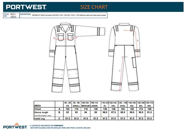 PORTWEST BIZWELD BIZ5, Combinezon din bumbac ignifug, antistatic (ESD), 330 g/mp [2]