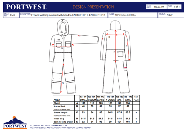 BIZWELD BIZ6, Costum de protecție ignifug cu glugă, din bumbac, 330 g/mp [2]