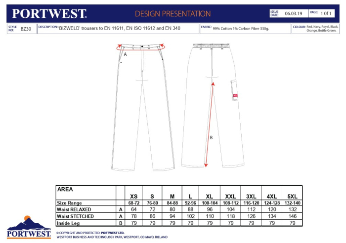 BIZWELD BZ30, Pantaloni ignifugi pentru sudura din bumbac, 330 g/mp (Lichidare stoc) [2]