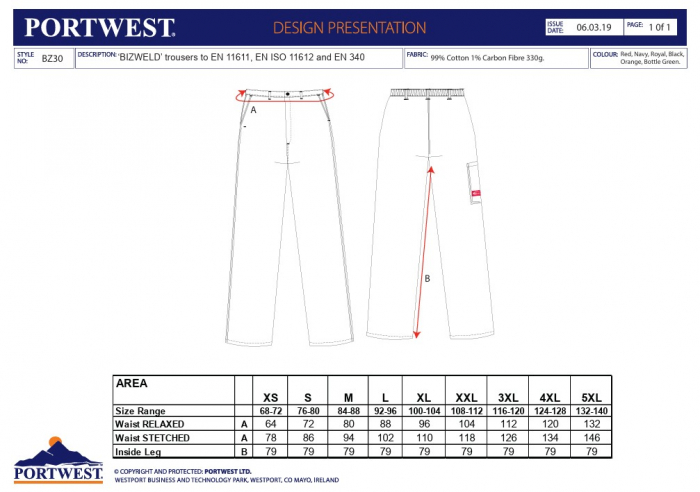 BIZWELD BZ30, Pantaloni ignifugi pentru sudura din bumbac, 330 g/mp [2]