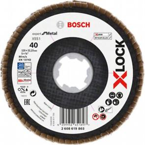 BOSCH EXPERT for Metal, Disc de șlefuire evantai X-LOCK X551, cu profil conic pentru polizoare unghiulare mici, granulație 40-120 [2]
