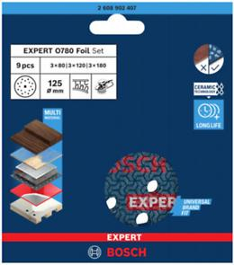 BOSCH EXPERT O780, Set de discuri de șlefuit pe suport de folie, granulație 3x80 / 3x120 / 3x180, Ø 125 mm [4]