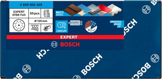 BOSCH EXPERT O780, Set de discuri de șlefuit pe suport de folie, granulație 5x60 / 15x80 / 15x120 / 15x180 / 5x240, Ø 125 mm [4]