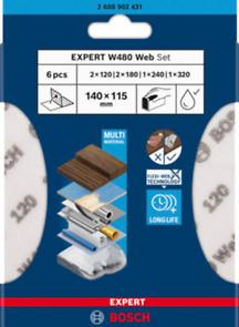 BOSCH EXPERT W480 Web 1/4, Set foi pentru șlefuire manuală, granulație 2x120 / 2x180 / 1x240 / 1x320, 115 mm [3]