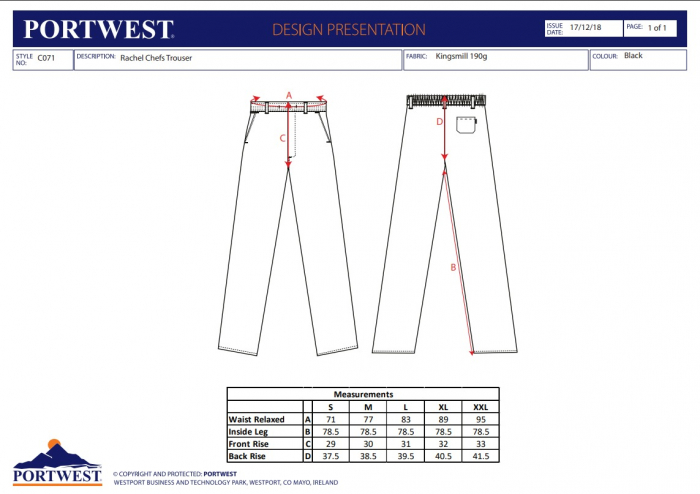 C071, Pantaloni în talie pentru femei, din poliester și bumbac, 190 g/mp [3]