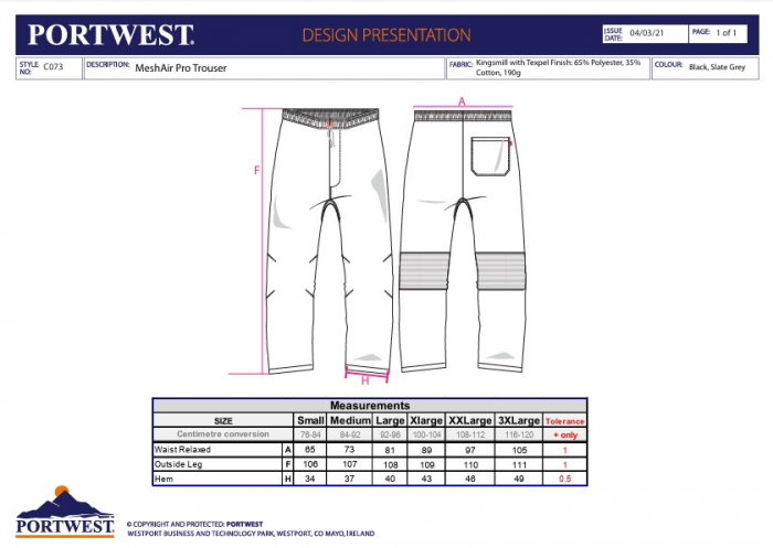 C073 MESH AIR PRO, Pantaloni de lucru din polibumbac Kingsmill cu finisaj Texpel, 190 g/mp [3]