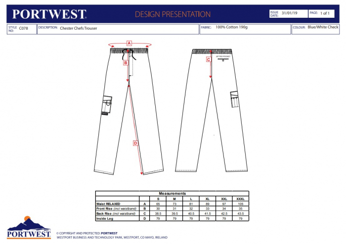 C078, Pantaloni în talie din bumbac Kingsmill, 190 g/mp [2]