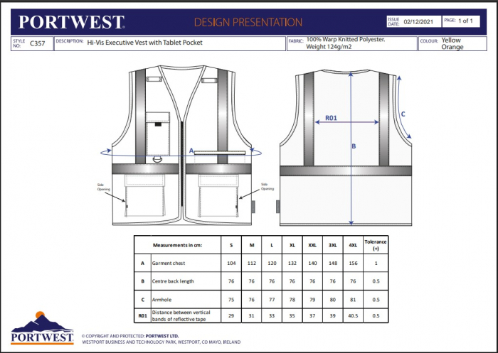 C357, Vesta Hi-Vis Executive cu buzunar pentru tabletă, din poliester, 124 g/mp [3]