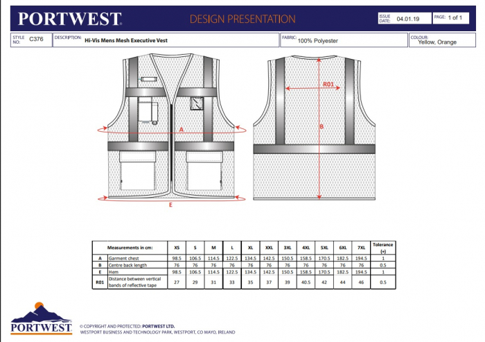 C376, Vestă mesh de înaltă vizibilitate, din poliester tip plasă, 150 g/mp [3]