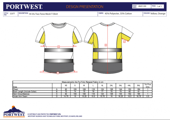 C395 HI-VIS, Tricou in 2 tonuri din bumbac si poliester [3]