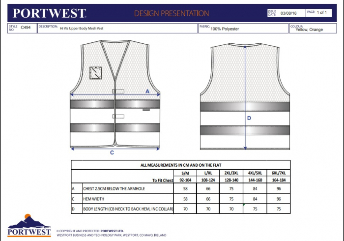 C494, Vestă de vizibilitate ridicată, cu inserție din plasă MeshAir, din poliester tricotat, 124 g/mp [3]