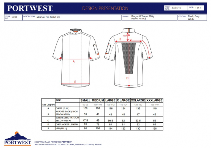 C738, Jachetă Mesh Air Pro S/S, din polibumbac Kingsmill cu finisaj Texpel, 190 g/mp [3]
