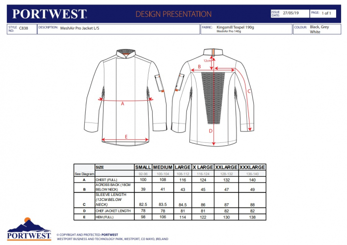 C838, Jachetă de bucătar MeshAir Pro, din polibumbac, 190 g/mp [3]