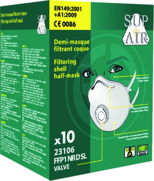 Coverguard 23106 Semimască de protecție respiratorie FFP1 NR D cu supapă, formă cupă, cutie 10 bucăți [8]