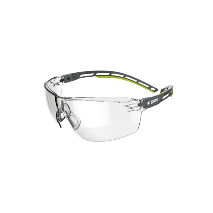 COVERGUARD TIGER MEDIUM, ochelari de protecție cu lentilă policarbonat incoloră / fumurie, tratamente anti-aburire (N) și anti-zgârieturi (AS), brațe Airflex reglabile [1]