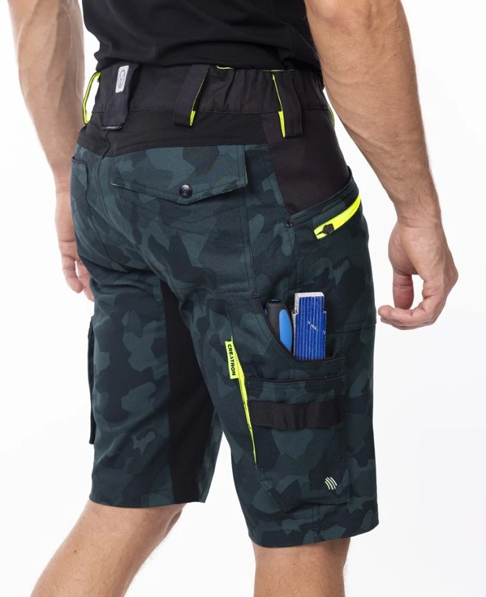 CREATRON CAMO, Pantaloni scurți de lucru din bumbac Amalytton cu inserții TABIFLEX, imprimeu camuflaj verde, 250 g/mp [4]