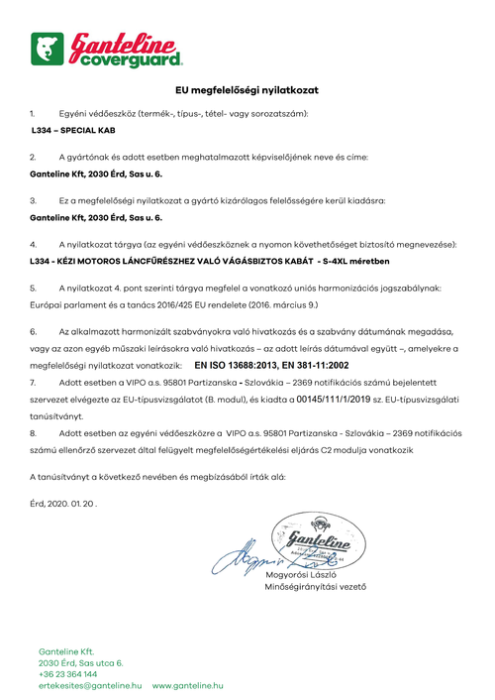 DENDRO, Jachetă pentru forestieri cu protecție la tăieturi, din poliester și bumbac, cu straturi din fibre aramidice [4]