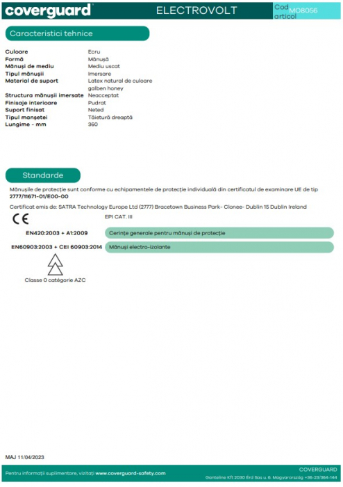 ELECTROVOLT 1000 V, Mănuși electroizolante, clasa 0 [3]