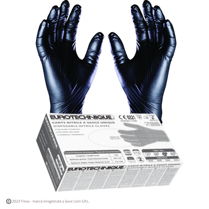 EURO-ONE 5930, Mănuși de unică folosință din nitril, nepudrate, grosime: ~0,08 mm, lungime 24 cm [Cutie 100 buc] [1]