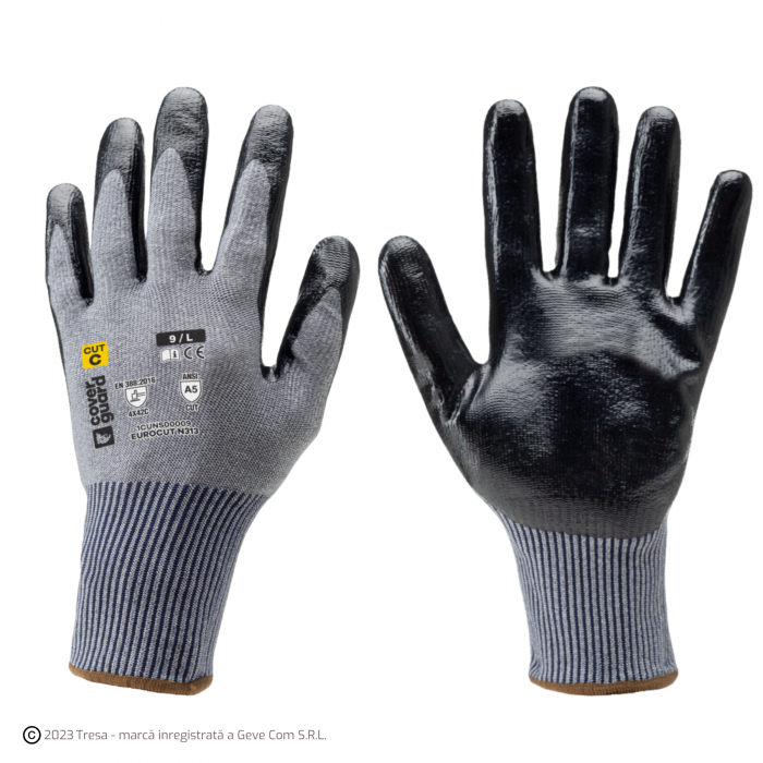 EUROCUT N313, Mănuși de protecție din HDPE, poliamidă și elastan, imersate în nitril neted, tricotate fără cusături [1]