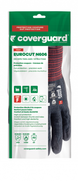 EUROCUT N606, Mănuși de protecție din HDPE, spandex, para-aramid și acrilic, imersate în microspumă de nitril, lungime standard [6]