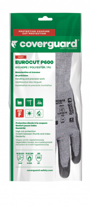 EUROCUT P600, Mănuși de protecție din HDPE, poliester și elastan, imersate în PU neted, cu întăritură din nitril, tricot calibrul 13 [6]