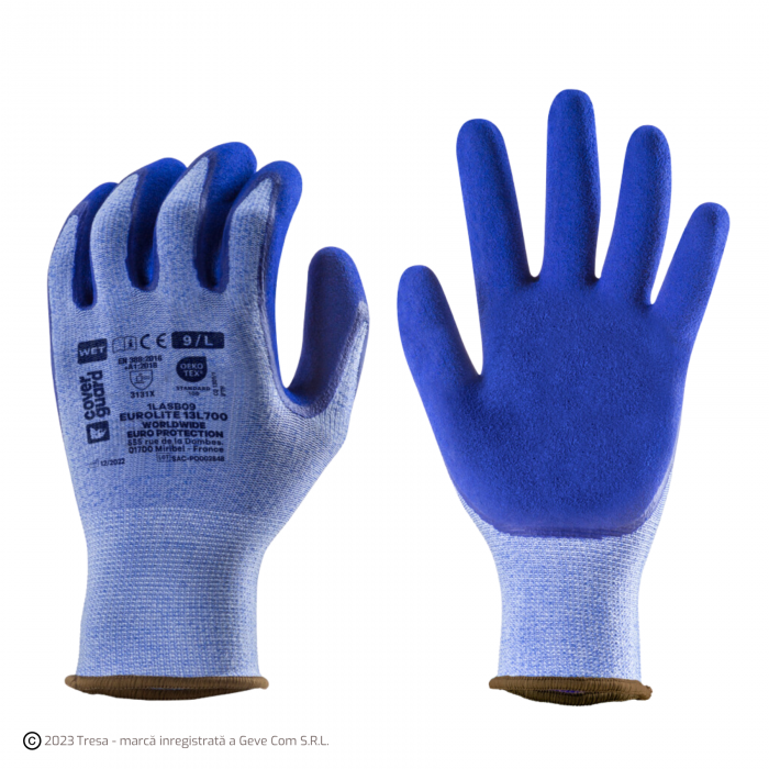 EUROLITE 13L700, Mănuși de protecție din poliester și elastan, imersate dublu în latex, lungime 24 cm, grosime 13 gauge [1]