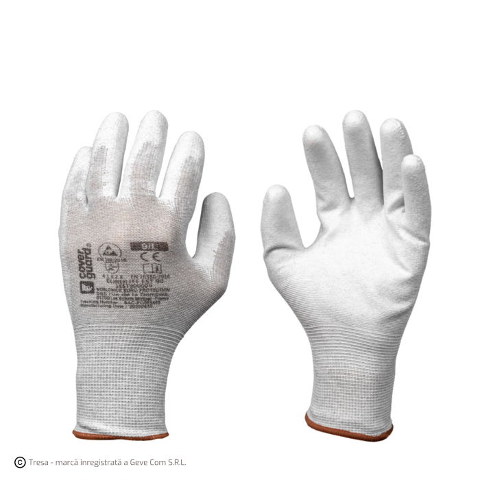 COVERGUARD EUROLITE EST90, Mănuși de protecție antistatice (ESD) din poliester și fibră de carbon, imersate în poliuretan [1]