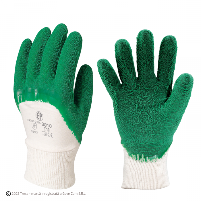EUROSTRONG 3810, Mănuși de protecție din bumbac, imersate în latex crep, grosime 1,8 mm [1]
