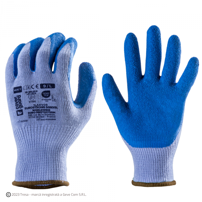 EUROSTRONG SG800L, Mănuși de protecție din poliester gros, imersate pe palmă în latex aspru, grosime tricot 10 [1]