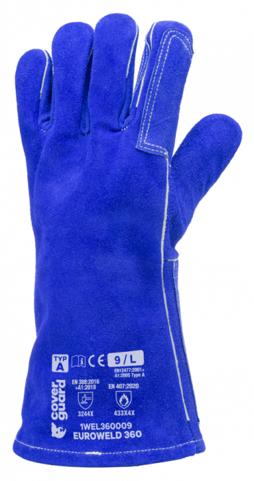 EUROWELD 360, Mănuși de protecție pentru sudură, piele șpalt bovină albastră, căptușeală fleece, manșetă lungime 15 cm [2]