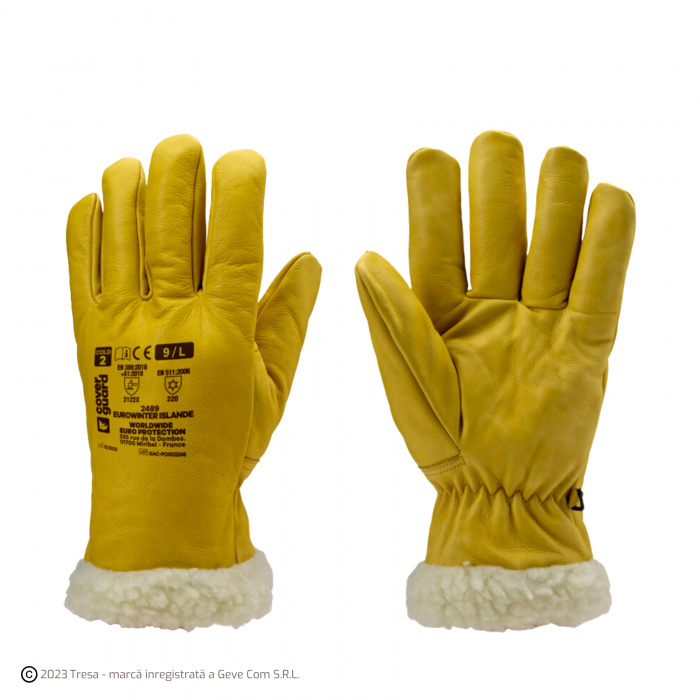 EUROWINTER ISLANDE, Mănuși de protecție din piele integrală de bovină, căptușite cu blană sintetică, lungime 32 cm [1]