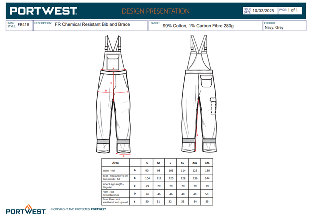BIZFLAME - FR418, Pantaloni cu pieptar FR rezistenți la substanțe chimice, din bumbac, 280 g/mp [3]