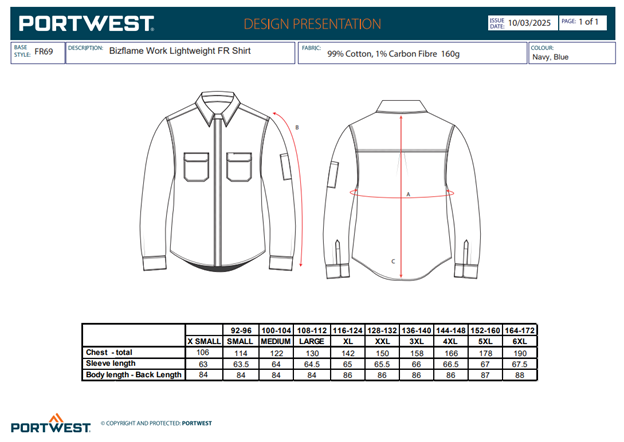 BIZFLAME - FR69, Cămașă ignifugă ușoară din bumbac, 160 g/mp [3]