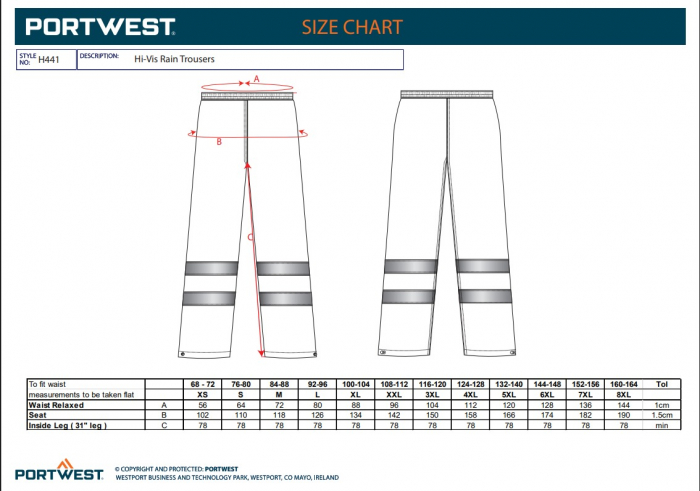 H441, Pantaloni de ploaie HI-VIS din 190T poliester, acoperit cu PVC, 200 g/mp [3]