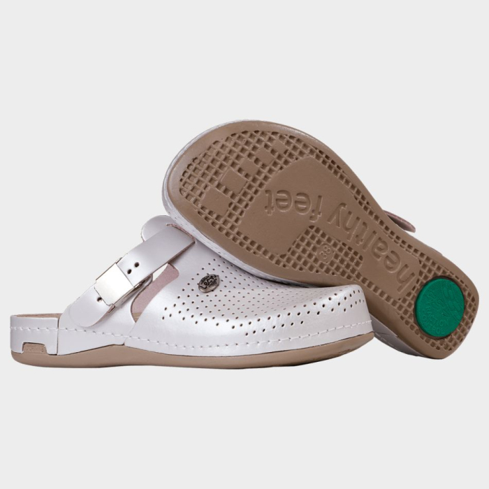 LEON LADY PEARL, Saboți de damă din piele naturală perforată cu branț gel și talpă PU antiderapantă [6]