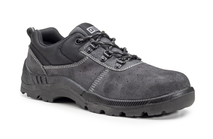 MANGANITE S1P, Pantofi de protecție din piele velur antracit microperforată, bombeu și lamelă oțel, talpă PU SRC antiderapantă, branț EVA cu inserție silicon [1]