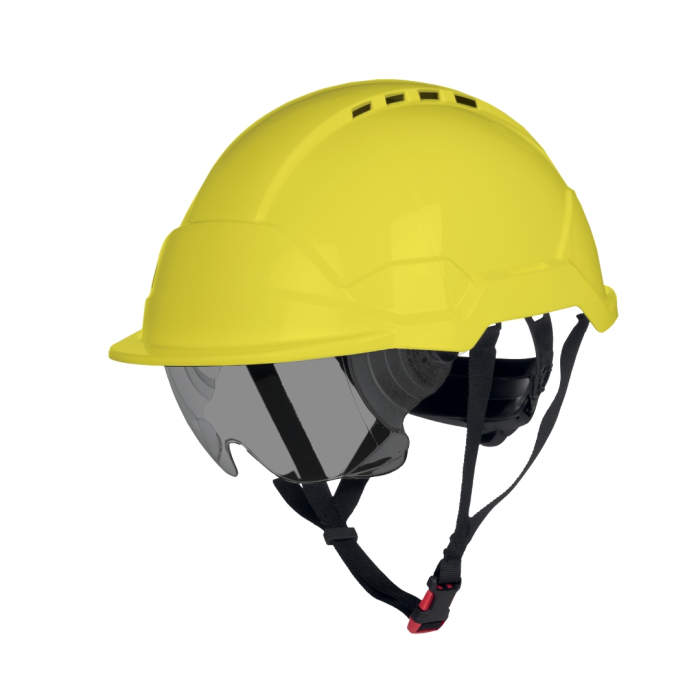 PHOENIX WIND DARK LENS, Cască de protecție ventilată cu ochelari integrați, calotă din ABS, suspensie din polietilenă cu chingi textile (6 puncte), reglare rapidă cu rotiță (Ratchet) [6]