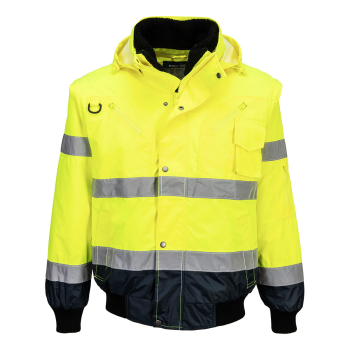 PORTWEST C465, Jachetă Bomber 3 în 1 cu contrast Hi-Vis, 100% poliester 300D Oxford, căptușeală fleece 300g, certificare EN ISO 20471 Clasa 3 [5]
